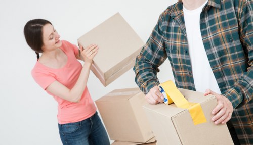 Packed moving boxes ready for home moves in Brentford