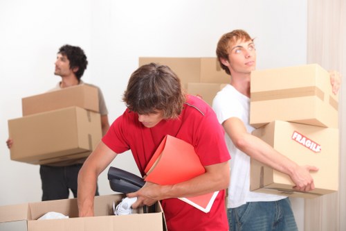 Office relocation planning in Brentford with moving boxes and workspace setup
